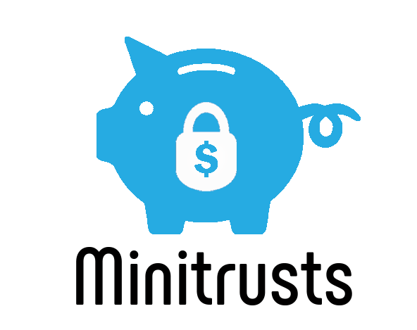 Minitrusts logo blue piggy bank with padlock and dollar sign key hole